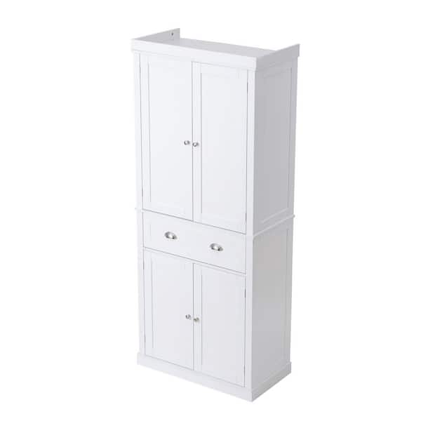 White 72 in. Kitchen Pantry Storage Cabinet, Freestanding Utility Cabinets with Doors, Drawer and 3 Adjustable Shelves