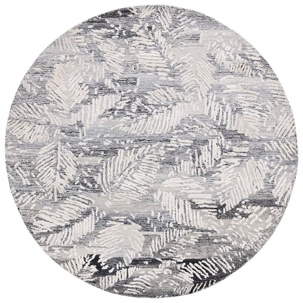 Glamour 6 ft. x 6 ft. Black/Ivory Abstract Feather Round Area Rug