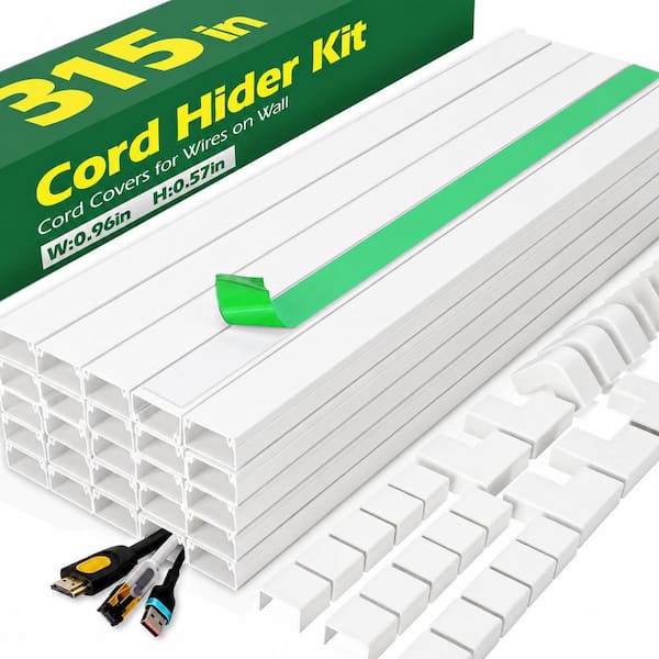 26.25 ft. White Self-Adhesive Cord Hider Kit, Paintable Wall Cable Raceway with Fittings (20-Pack)