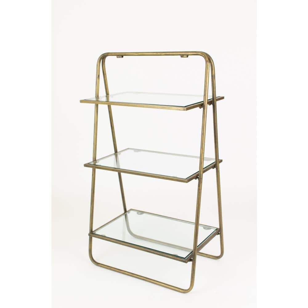 3-Tier Grey Metal and Glass Display Shelf