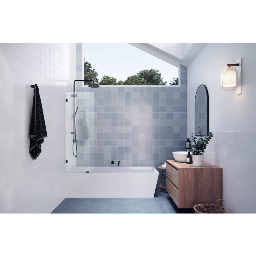 Matte Black Frameless Glass Bath Panel, 58.25" x 21"
