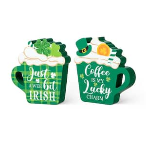 5.25 in. H St. Patrick's Wooden Coffee Cup Table Decor (Set of 2)