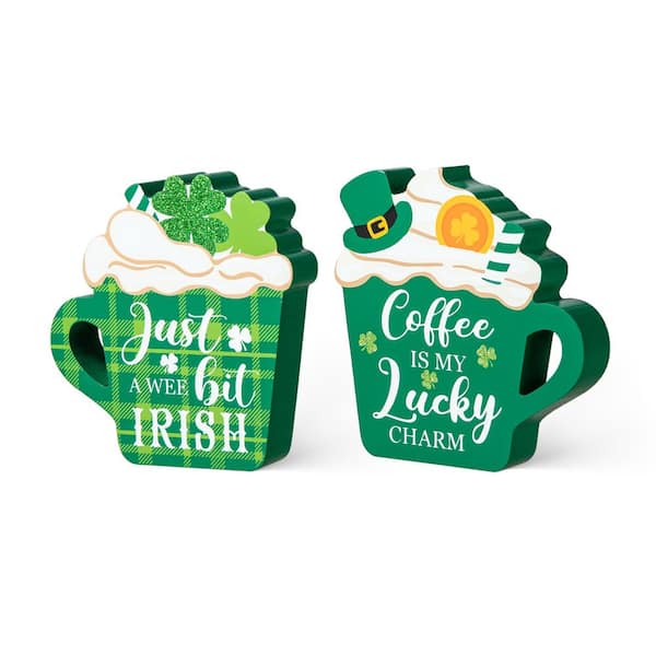 5.25 in. H St. Patrick's Wooden Coffee Cup Table Decor (Set of 2)