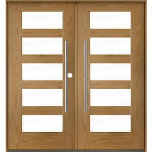 Faux Pivot 72 in. x 80 in. Left-Active/Inswing 5 Lite Clear Glass Bourbon Stain Double Fiberglass Prehung Front Door