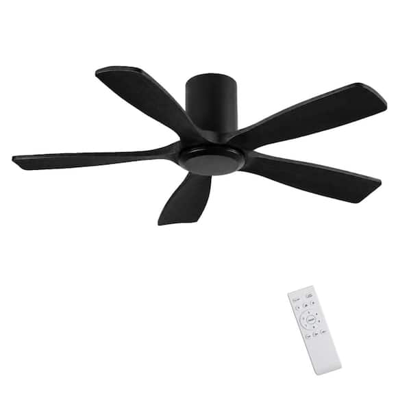 52 in. Indoor/ Outdoor Flush Moun Black Ceiling Fan with Reversible DC Motor and Remote Control