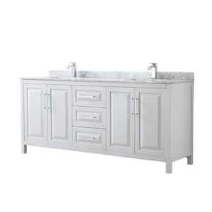 Daria 80 in. Double Bathroom Vanity in White with Marble Vanity Top in Carrara White with White Basin