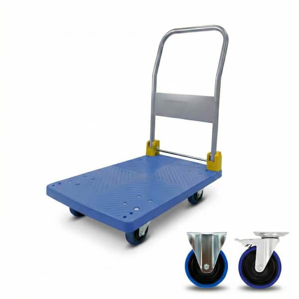 440lbs. Capacity Heavy-Duty Steel Platform Flatbed Cart,Foldable Push Hand Truck Dolly w/ Swivel Casters,Flatbed Utility