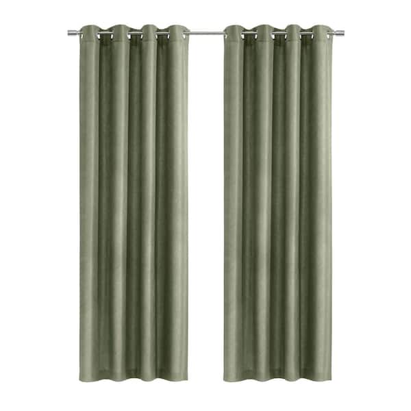 Abstract Green Polyester Jacquard 52 in. W x 84 in. L Grommet Indoor Light Filtering Curtain (Single Panel)