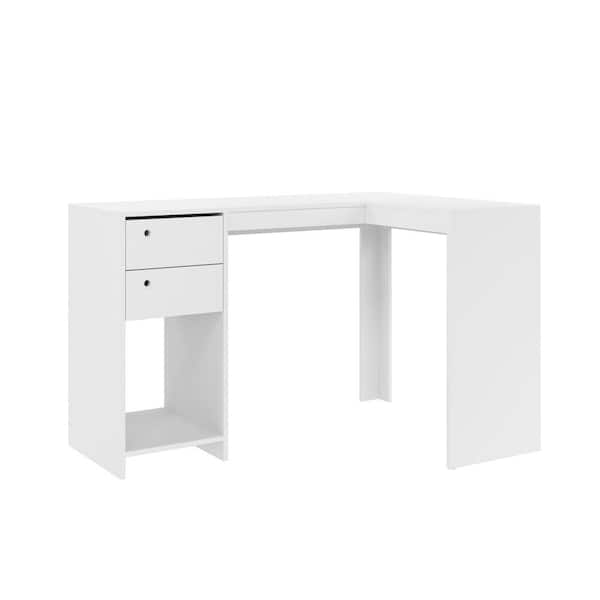 Manhattan Comfort 50 in. L-Shaped White 2 Drawer Computer Desk with Built-In Storage