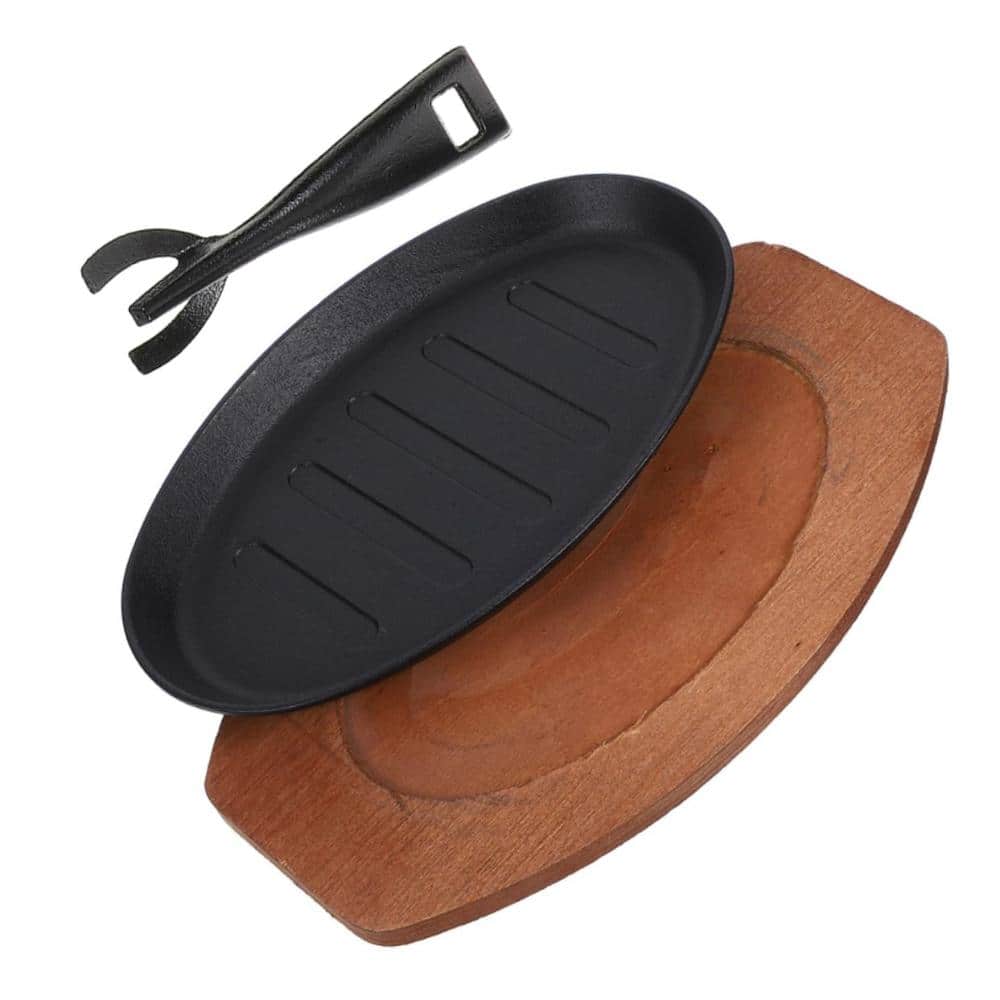 11 in. x 6.68 in. Cast Iron Sizzling Steak Plate with Wood Base Assorted Color 1-Piece price history on PriceWatchPro