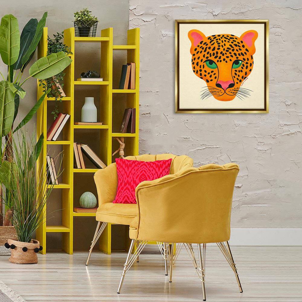 Modern Leopard Wildlife Face by Carrie Cantwell Gold Floater Frame Animal Graphic Art Print 25 in. x 25 in. price history on PriceWatchPro