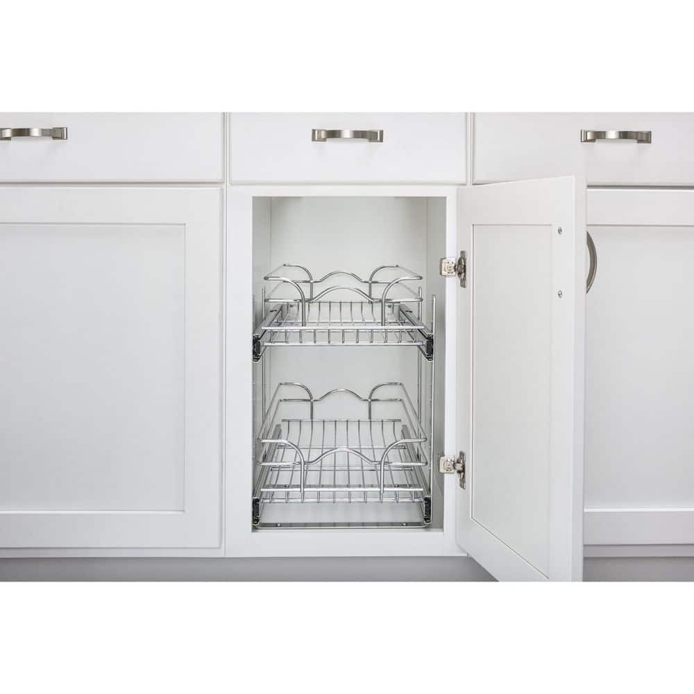 Chrome 2-Tier Wire Basket Pull Out Shelf for Cabinets