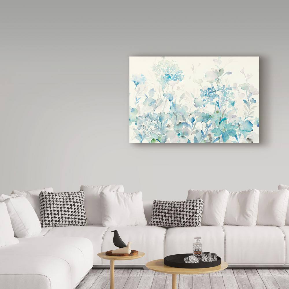 Translucent Garden Blue Floral Canvas Painting, 19" Landscape