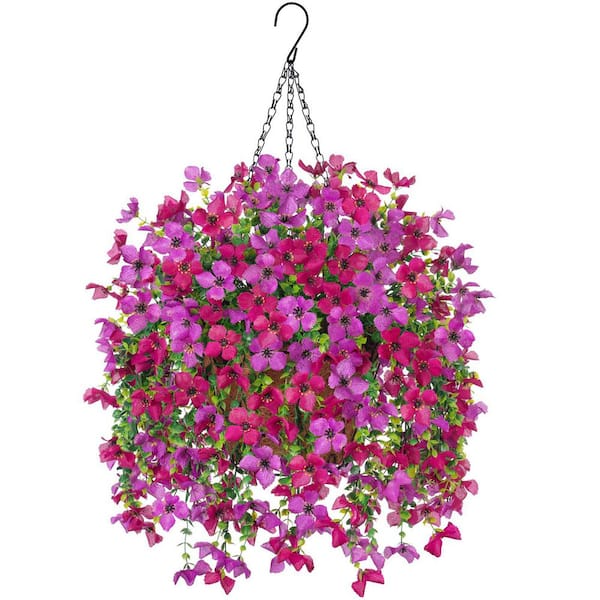 Unbranded 25 in. Purple Red Artificial Faux Silk Daisy Hanging Flowers Plants with Basket