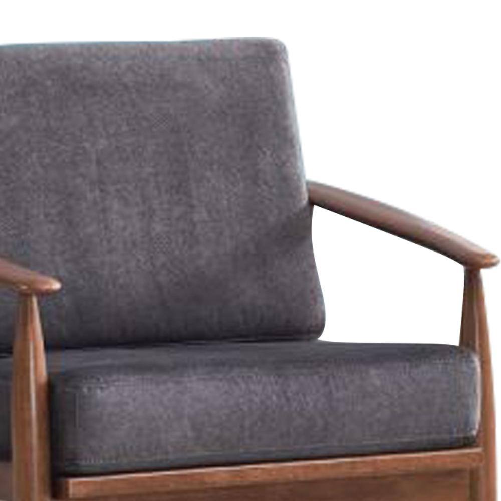 Charcoal Fabric and Brown Wood Mid-Century Modern Accent Chair