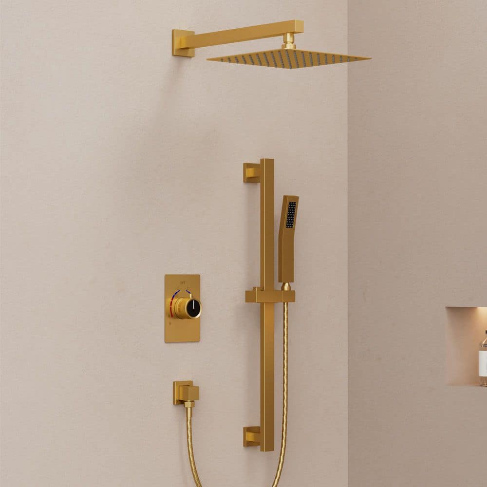 YAWWALK 2-Spray Wall Mount 10 in. Dual Fixed and Handheld Shower