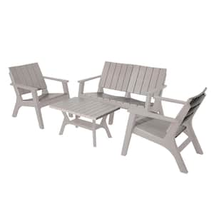 Enzo Brushed Black and Gray 4-Piece Plastic Patio Sofa Seating Set in Wood Look