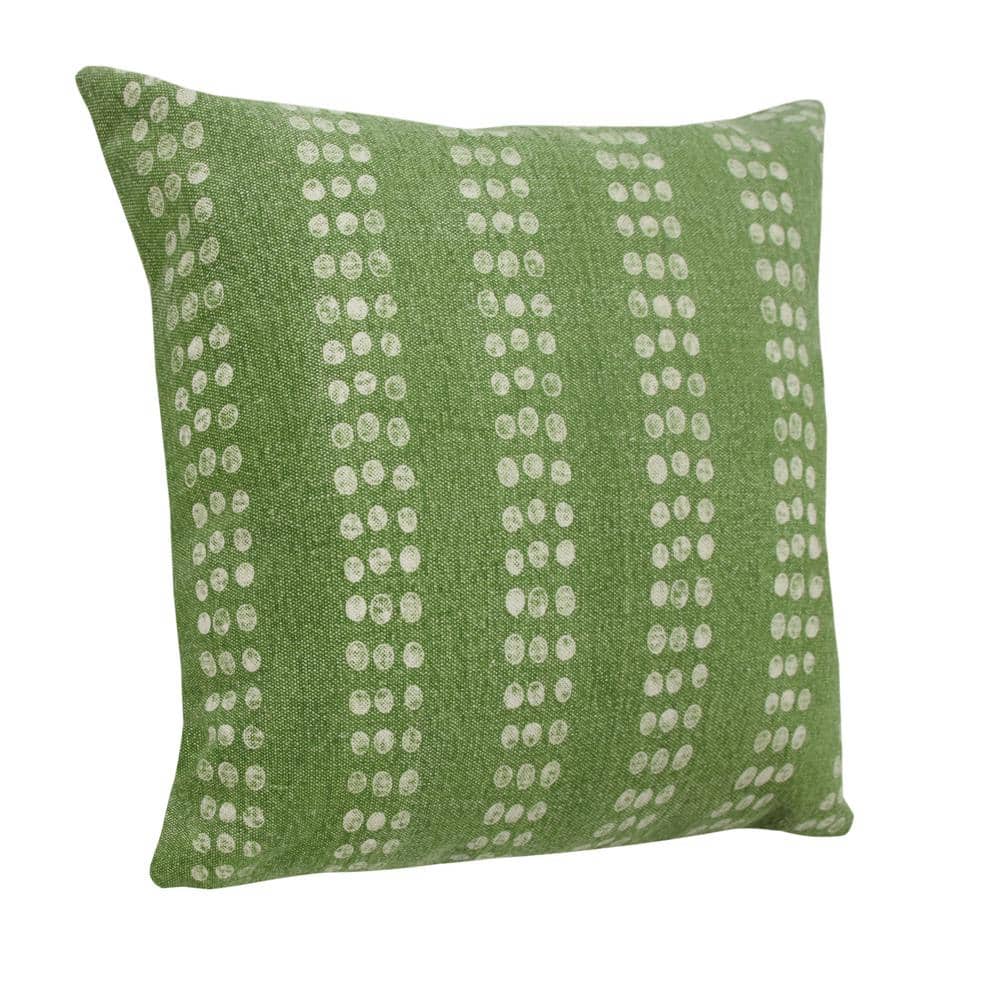 Green and White Cotton Polka Dot Striped Throw Pillow