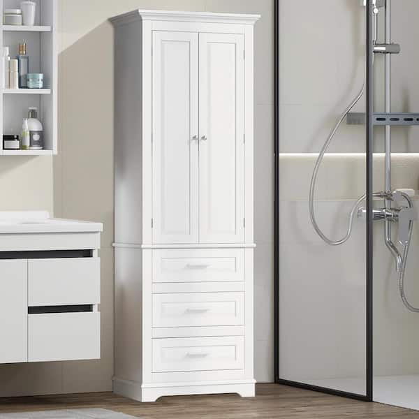 Satico 24.00 in. W x 15.70 in. D x 70.00 in. H MDF White 3-Drawer Freestanding Tall Linen Cabinet in White
