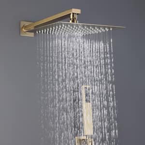 Hydro Roller 2-Spray Patterns with 1.8 GPM 10 in. Wall Mount Dual Shower Heads in Brushed Gold