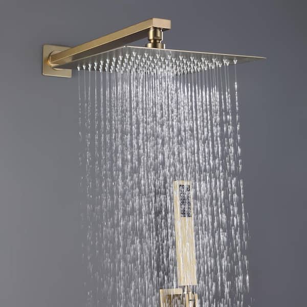 Miscool Rainfall 1-Handle 1-Spray Wall Mount 12 in. High Pressure Shower  Faucet in Brushed Gold (Valve Included) SHSMDH10C003BGL - The Home Depot
