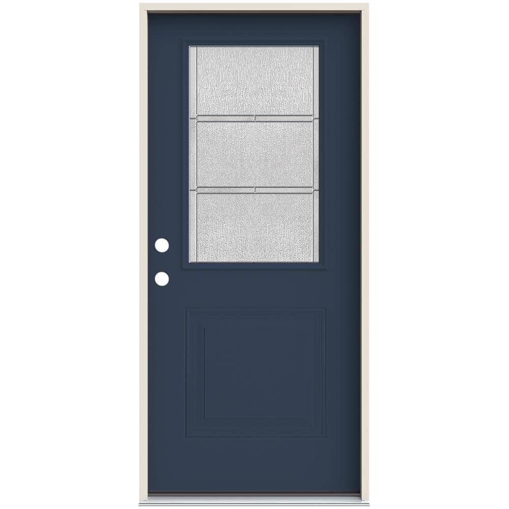 36 in. x 80 in. Right-Hand 1/2 Lite Eastfield Decorative Glass Blue Painted Fiberglass Prehung Front Door w/Brickmould price history on PriceWatchPro