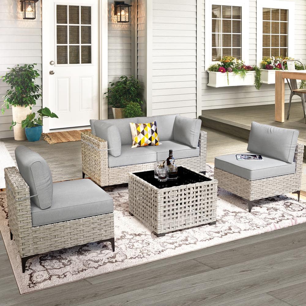 Apollo 5-Piece Wicker Outdoor Patio Conversation Seating Set with Gray Cushions price history on PriceWatchPro