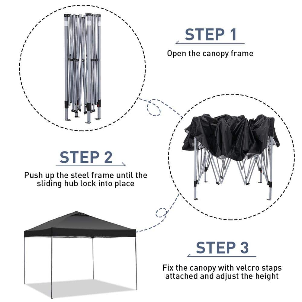 10x10 Black Adjustable Height Pop-Up Canopy Tent