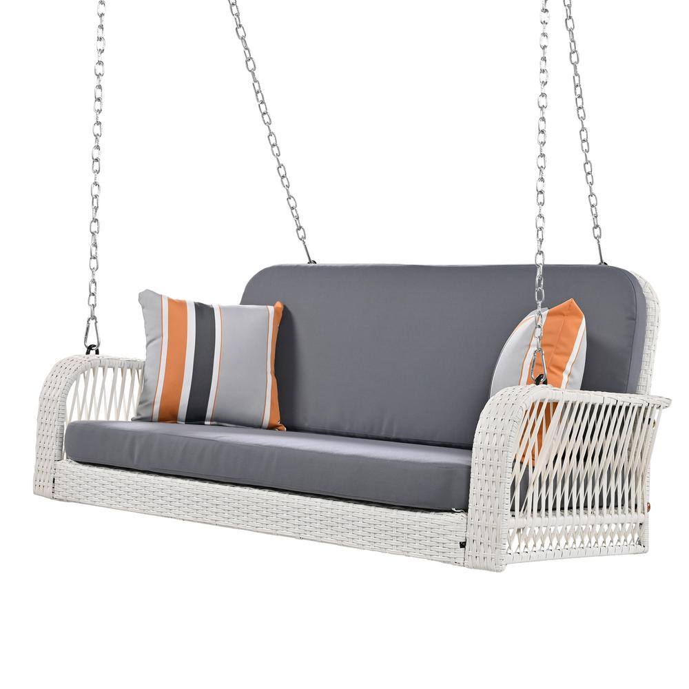 PE Wicker Porch Swing, 2-Seater Hanging Bench With Chains, Patio Swing For 