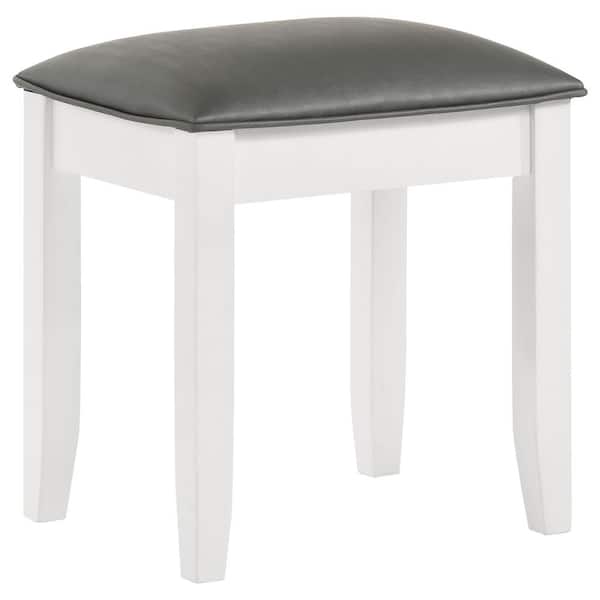 Coaster Barzini 18 in. Metallic and White Backless Wood Frame Vanity Stool with Leatherette Seat