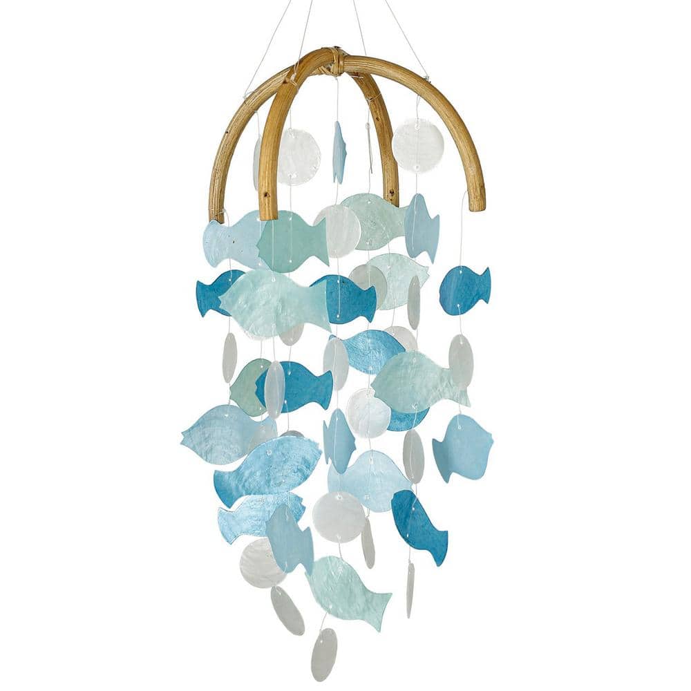Handcrafted Blue and White Capiz Fish Wind Chime