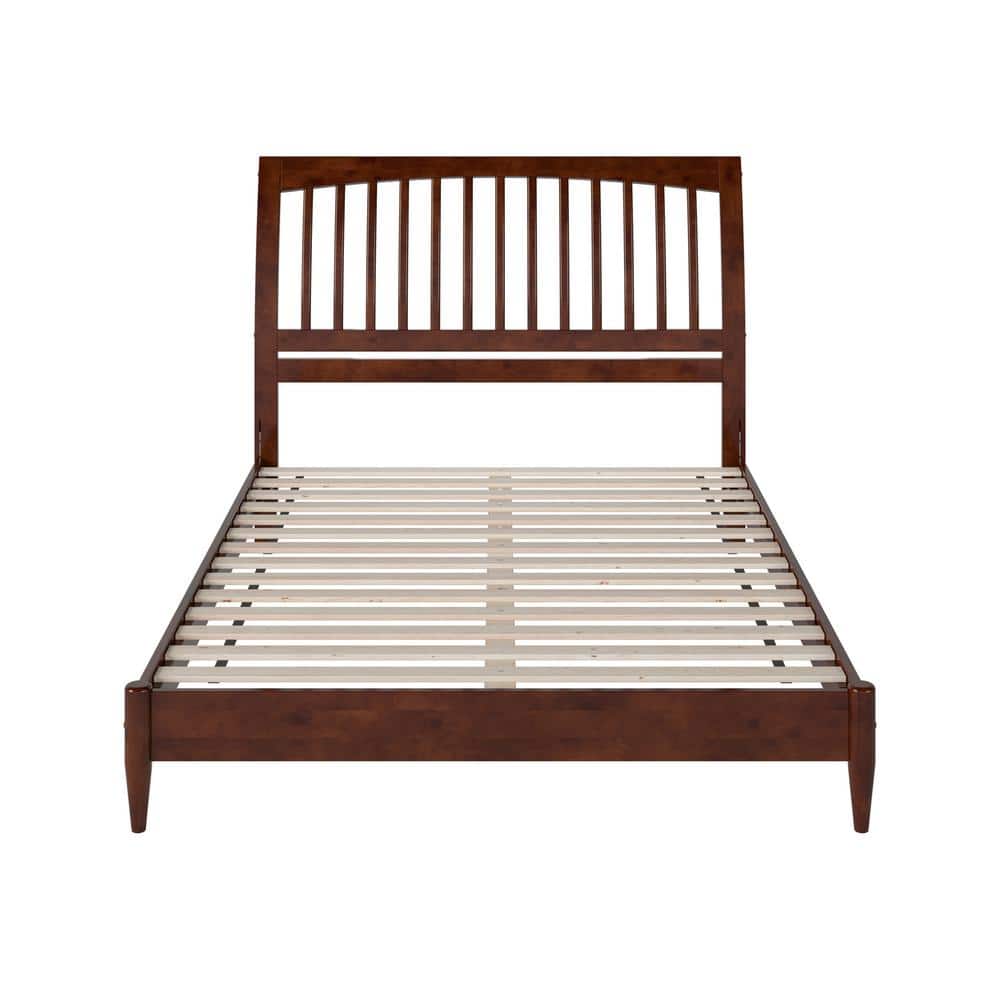 Orleans Queen Walnut Wood Low Profile Sleigh Platform Bed