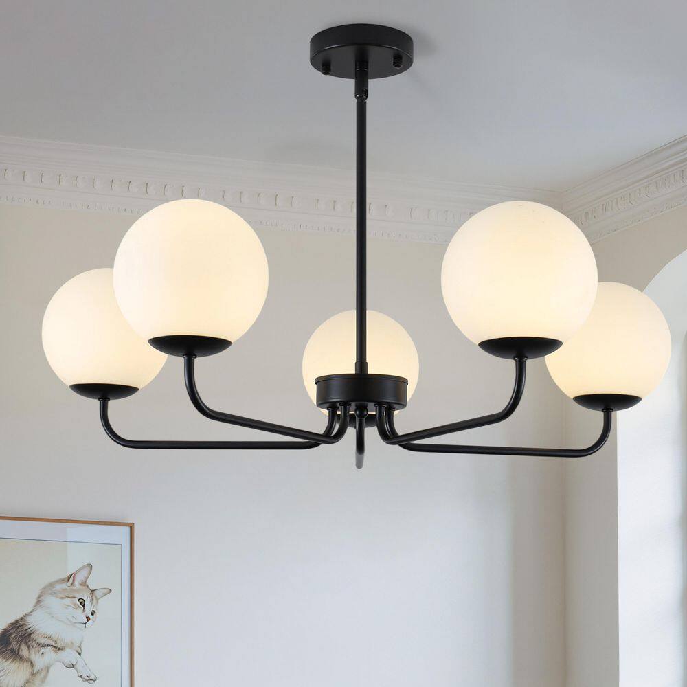 5 Light Matte Black Transitional Chandelier with Opal Glass Shade for Kitchen Island price history on PriceWatchPro