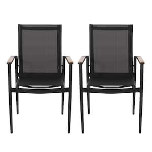 Benfield Black Mesh and Aluminum Outdoor Dining Chair (2-Pack)