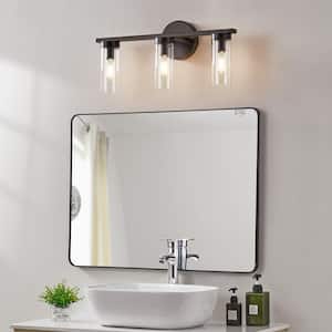 18.5 in. 3-light Bronze Bathroom Vanity Light Wall Sconce with Clear Glass Shade