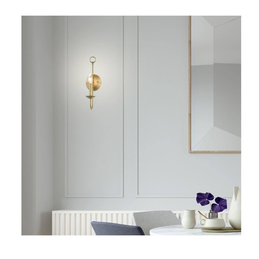 Estate Antique Brass Dimmable Wall Sconce - 16" High