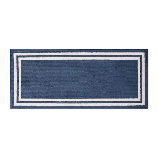 Debbie Double Border 2-Tone Dusty Navy/Ivory 2 ft. x 5 ft. Tufted Border Polypropylene Runner Rug