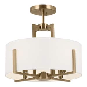 Malen 15.5 in. 4-Light Champagne Bronze Bedroom Traditional Convertible Semi-Flush Mount Ceiling Light with Fabric Shade