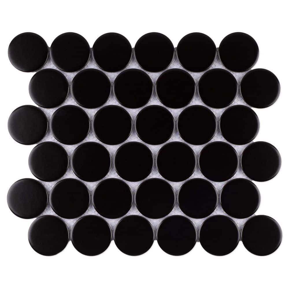 Porcetile Black 11.82 in. x 10.5 in. Penny Matte Porcelain Mosaic Tile Sample price history on PriceWatchPro