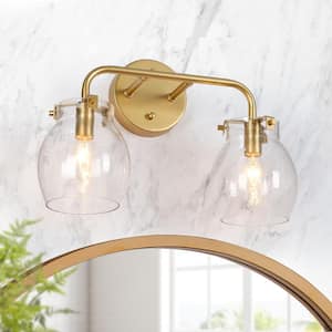 Funay 14 in. 2-Light Gold Bathroom Vanity Light, Seeded Glass Modern Bath Light, Transitional Powder Room Wall Sconce