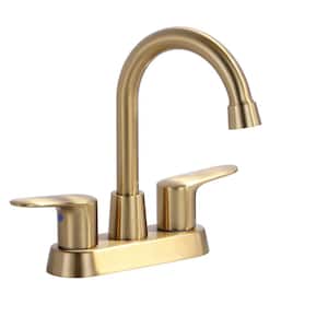 4 in. Centerset Double Handle High Arc Bathroom Faucet with Drain Kit in Gold