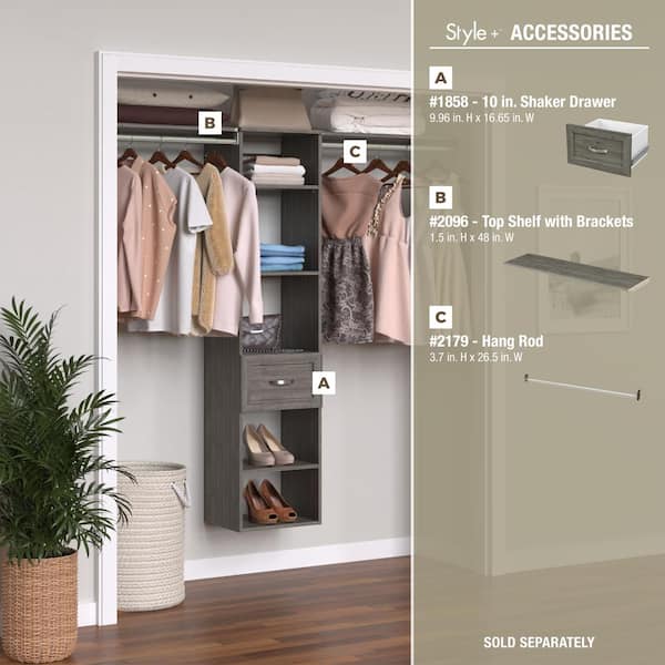 ClosetMaid Style+ 55.12 in. W - 121.12 in. W Coastal Teak Hanging Wood Closet System Kit with Top Shelves