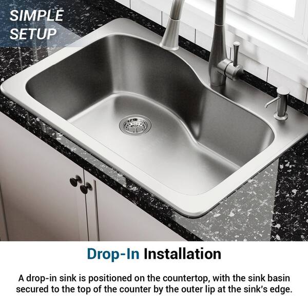 Dual Mount 18-Gauge Stainless Steel 33 in. 2-Hole Euro Style Single Bowl Kitchen Sink with Grid and Drain Assembly Dual Mount 18-Gauge Stainless Steel 33 in. 2-Hole Euro Style Single Bowl Kitchen Sink with Grid and Drain Assembly