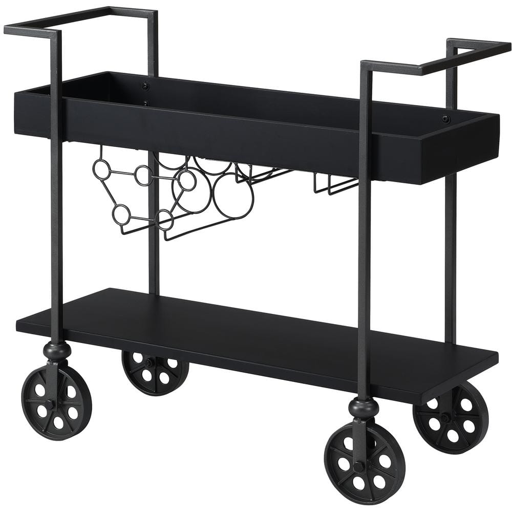 FirsTime  Co. 30 in. x 15 in. x 32.5 in. Rectangular Metal Black Factory  Row Industrial Farmhouse Bar Cart 70262 The Home Depot