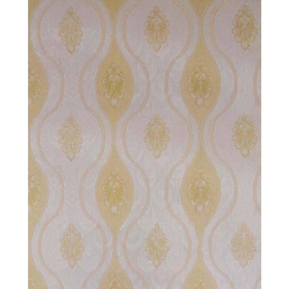 Stylized Flowers Yellow, Off-White Vinyl Strippable Roll (Covers 35.5 sq. f