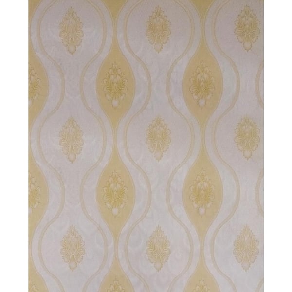 Dundee Deco Stylized Flowers Yellow, Off-White Vinyl Strippable Roll (Covers 35.5 sq. ft.)