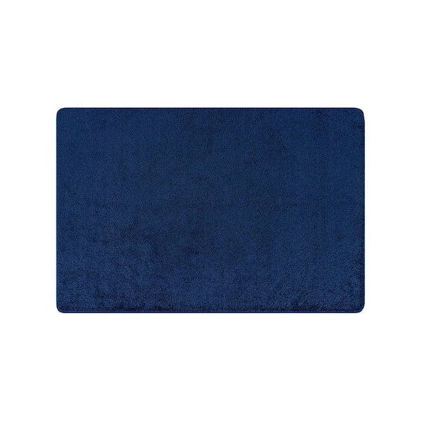 Silky Navy 2 ft. x 3 ft. Solid Plus Thick Pile Non Slip Easy Clean Non Shedding Modern Door Mat Indoor Area Rug