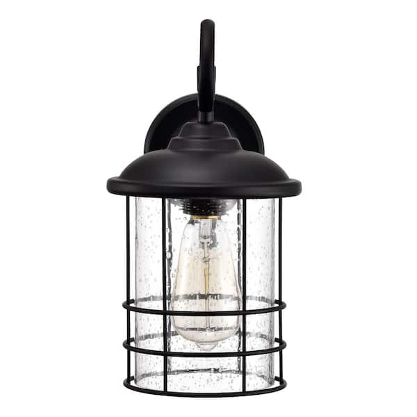 Tidoin 1-Light Black Hardwired Outdoor Wall Lantern Sconce Porch Light with Clear Seedy Glass