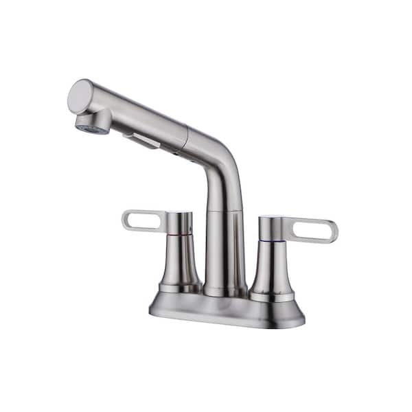 Staykiwi 4 in. Centerset Double Handle High Arc Bathroom Faucet with Supply line Included in Brushed Nickel
