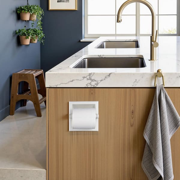 Bathroom Recessed Toilet Paper Holder Wall Mount Rear Mounting Bracket Included White in Bathroom